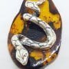 Snake / Reptile - Solid Sterling Silver Natural Baltic Amber Small Figurine / Statue / Sculpture