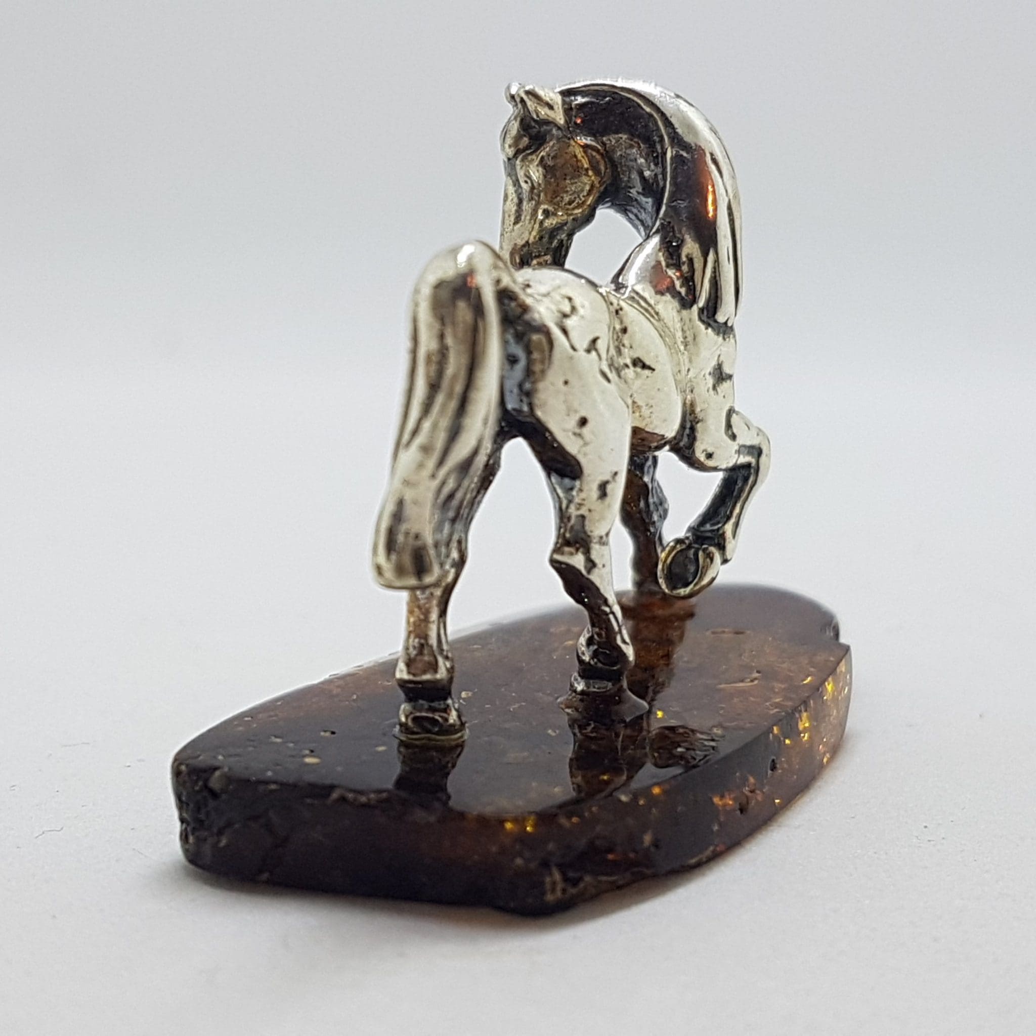 20200711_202524 Horse / Equestrian - Solid Sterling Silver Natural Baltic Amber Small Figurine / Statue / Sculpture