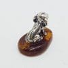 Small Sitting Dog - Sterling Silver Natural Baltic Amber Small Animal Figurine / Statue / Sculpture