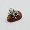 Small Sitting Dog - Sterling Silver Natural Baltic Amber Small Animal Figurine / Statue / Sculpture