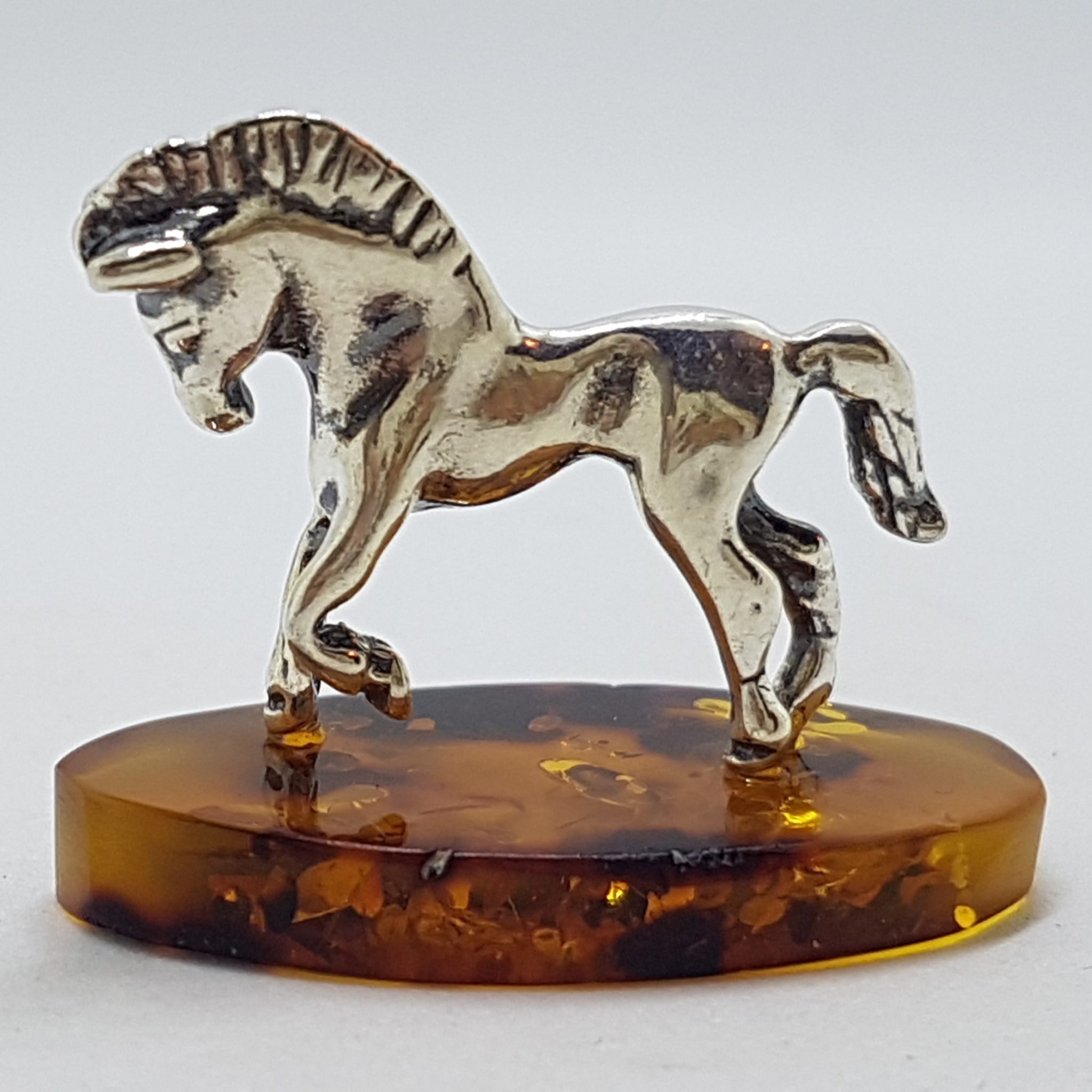 20200711_203015 Horse / Equestrian - Solid Sterling Silver Natural Baltic Amber Small Figurine / Statue / Sculpture