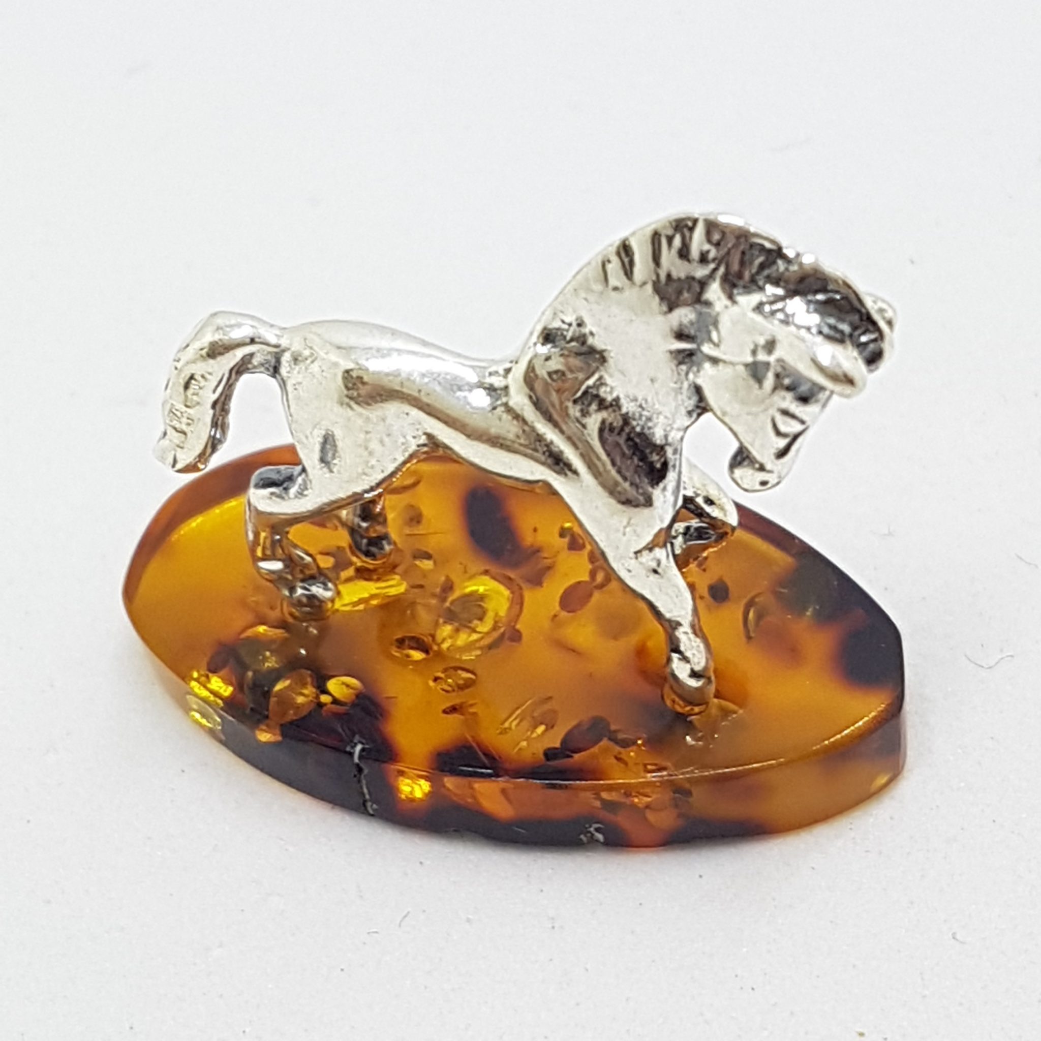 20200711_203209 Horse / Equestrian - Solid Sterling Silver Natural Baltic Amber Small Figurine / Statue / Sculpture