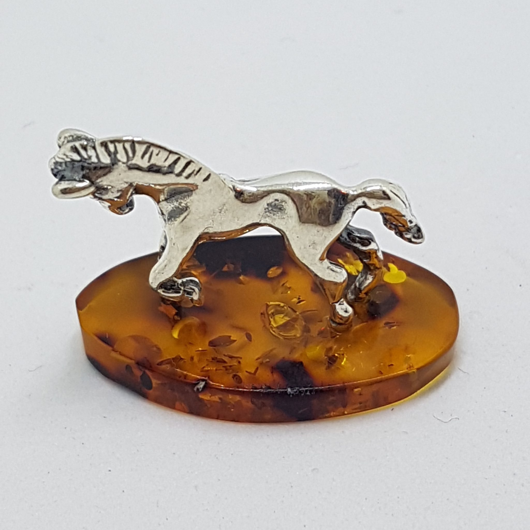 20200711_203239 Horse / Equestrian - Solid Sterling Silver Natural Baltic Amber Small Figurine / Statue / Sculpture