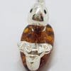 Duck - Solid Sterling Silver Natural Baltic Amber Small Figurine / Statue / Sculpture