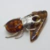 Large Beetle / Stag Beetle - Solid Sterling Silver Natural Baltic Amber Figurine / Statue / Sculpture