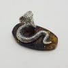 Snake / Cobra / Adder / Reptile - Solid Sterling Silver Natural Baltic Amber Small Figurine / Statue / Sculpture