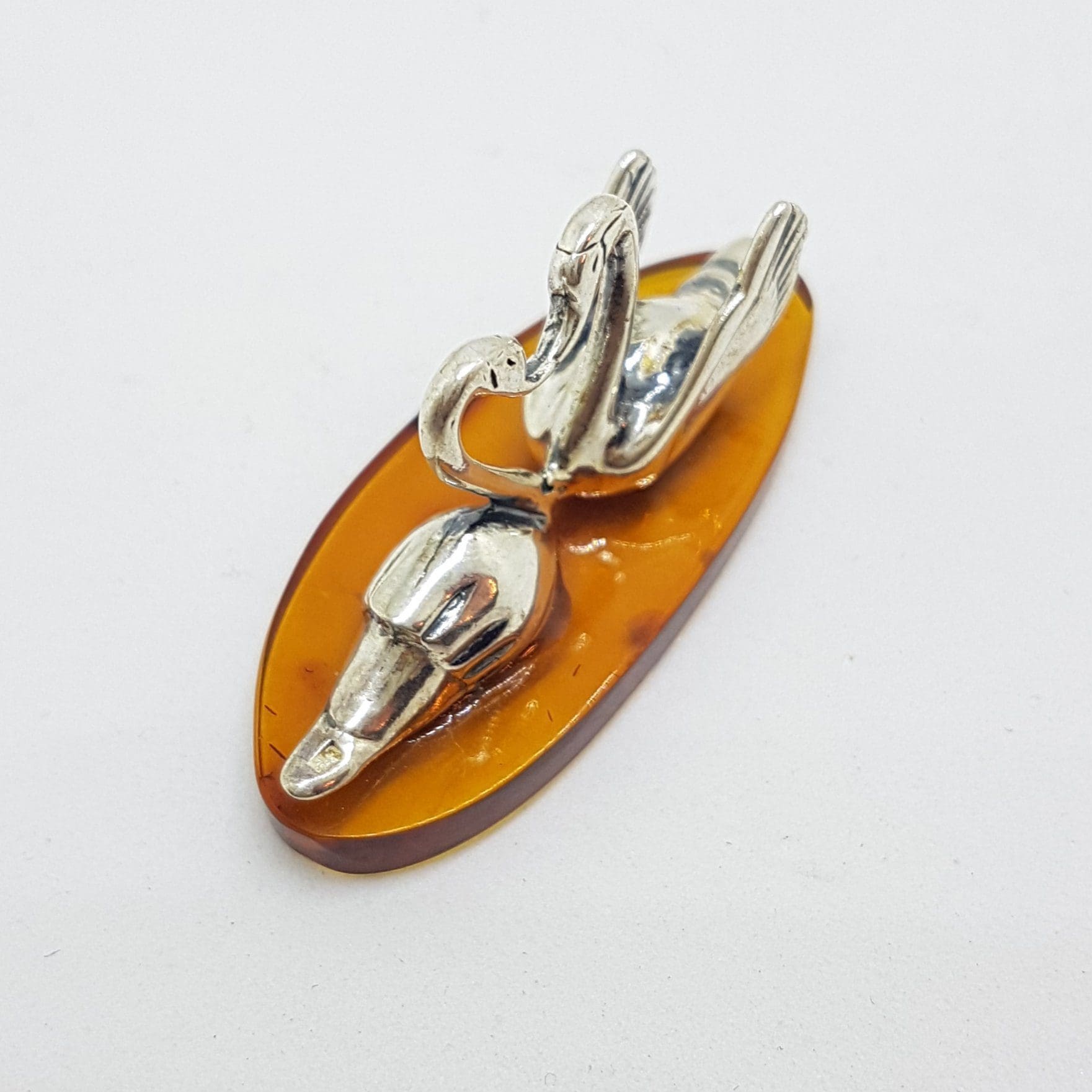 20200711_214907 Two Love Swans - Solid Sterling Silver Natural Baltic Amber Small Figurine / Statue / Sculpture