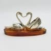 Two Love Swans - Solid Sterling Silver Natural Baltic Amber Small Figurine / Statue / Sculpture