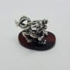 Dragon - Sterling Silver Natural Baltic Amber Small Figurine / Statue / Sculpture
