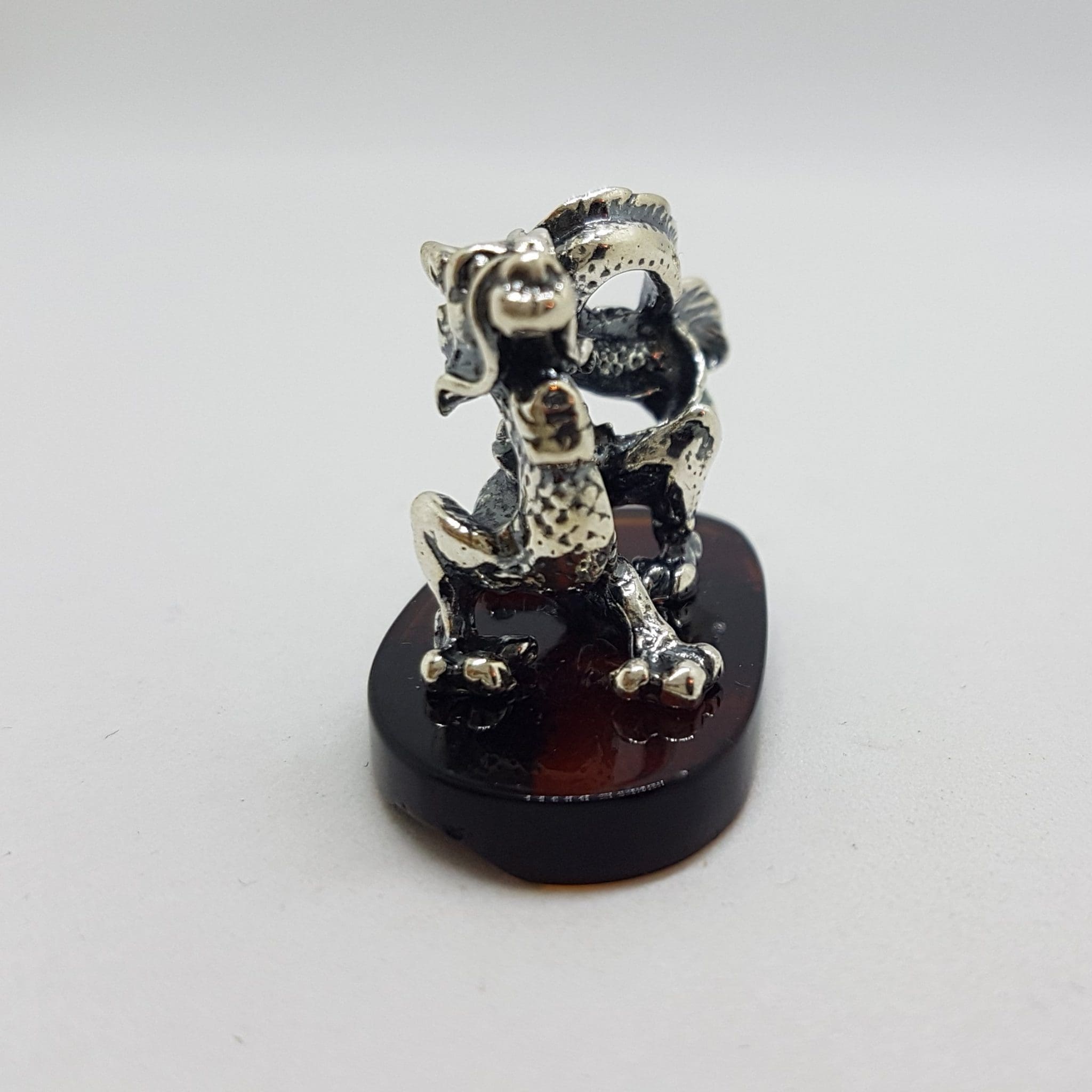 20200711_215634 Dragon - Sterling Silver Natural Baltic Amber Small Figurine / Statue / Sculpture