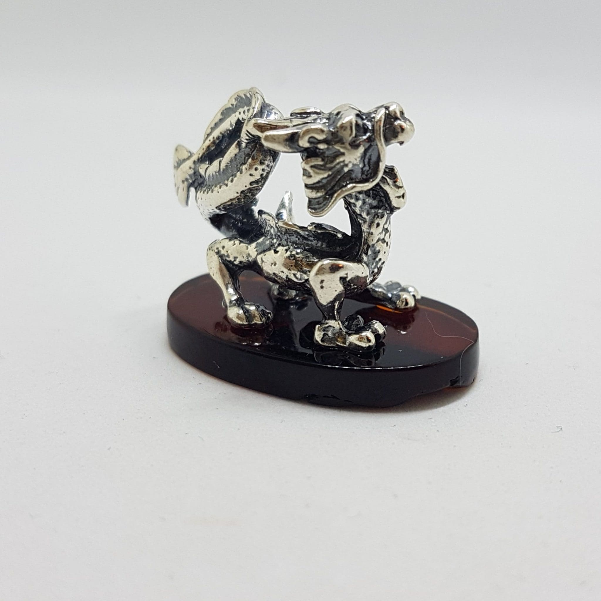 20200711_215705 Dragon - Sterling Silver Natural Baltic Amber Small Figurine / Statue / Sculpture