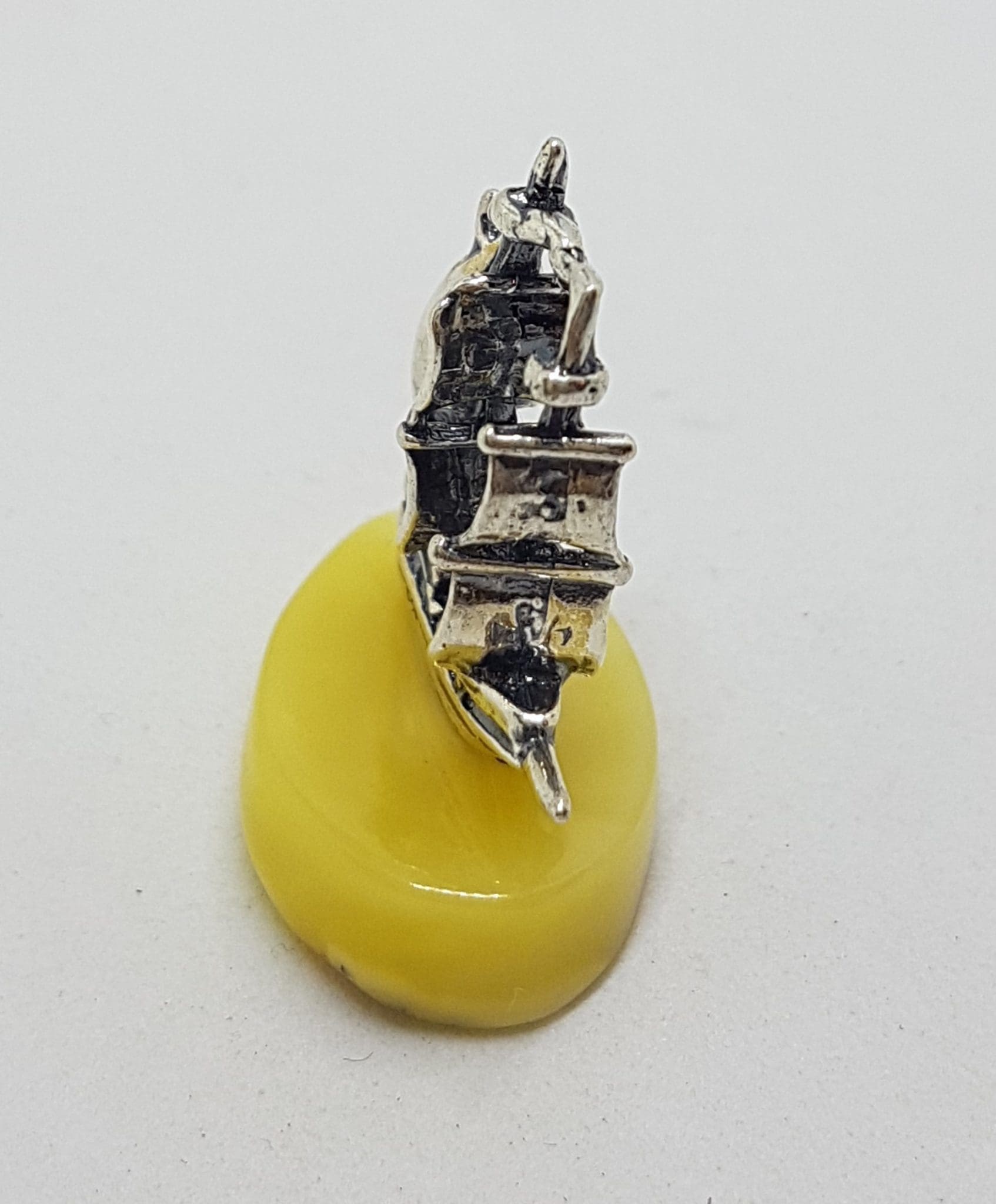 Viking Ship / Boat - Sterling Silver Natural Baltic Butter Amber Small Figurine / Statue / Sculpture