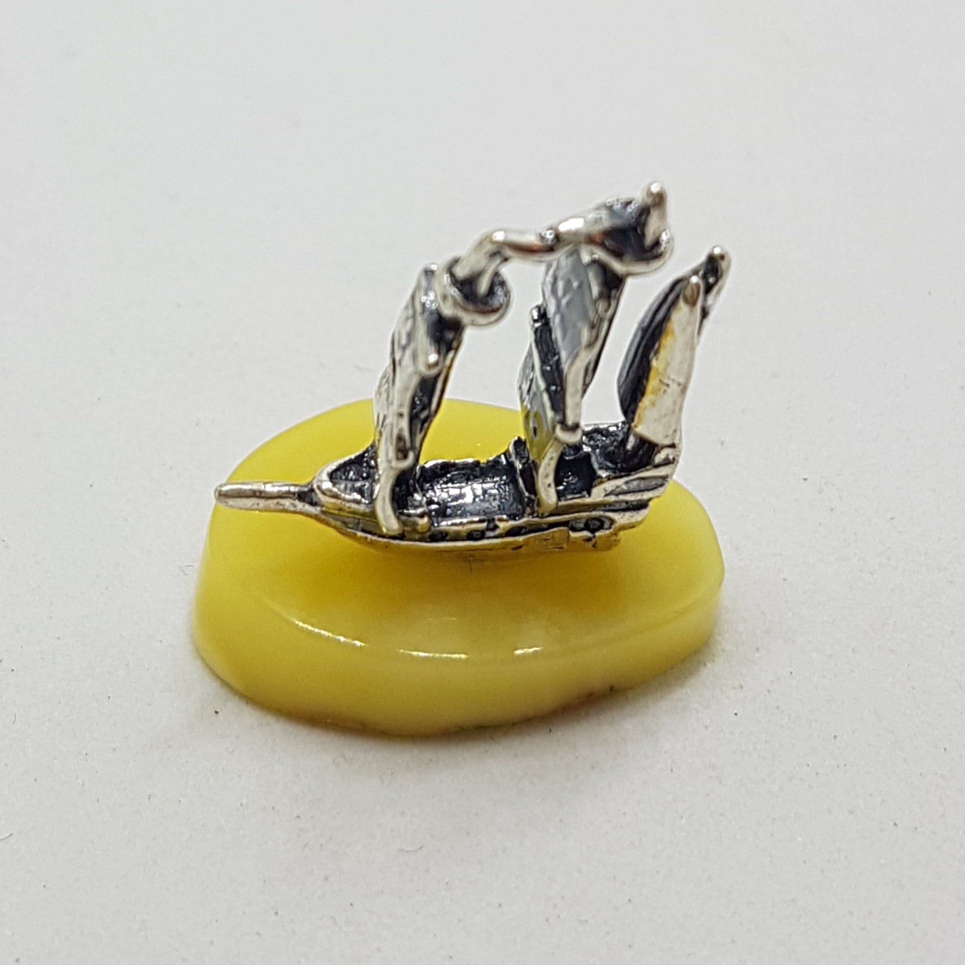 Viking Ship / Boat - Sterling Silver Natural Baltic Butter Amber Small Figurine / Statue / Sculpture