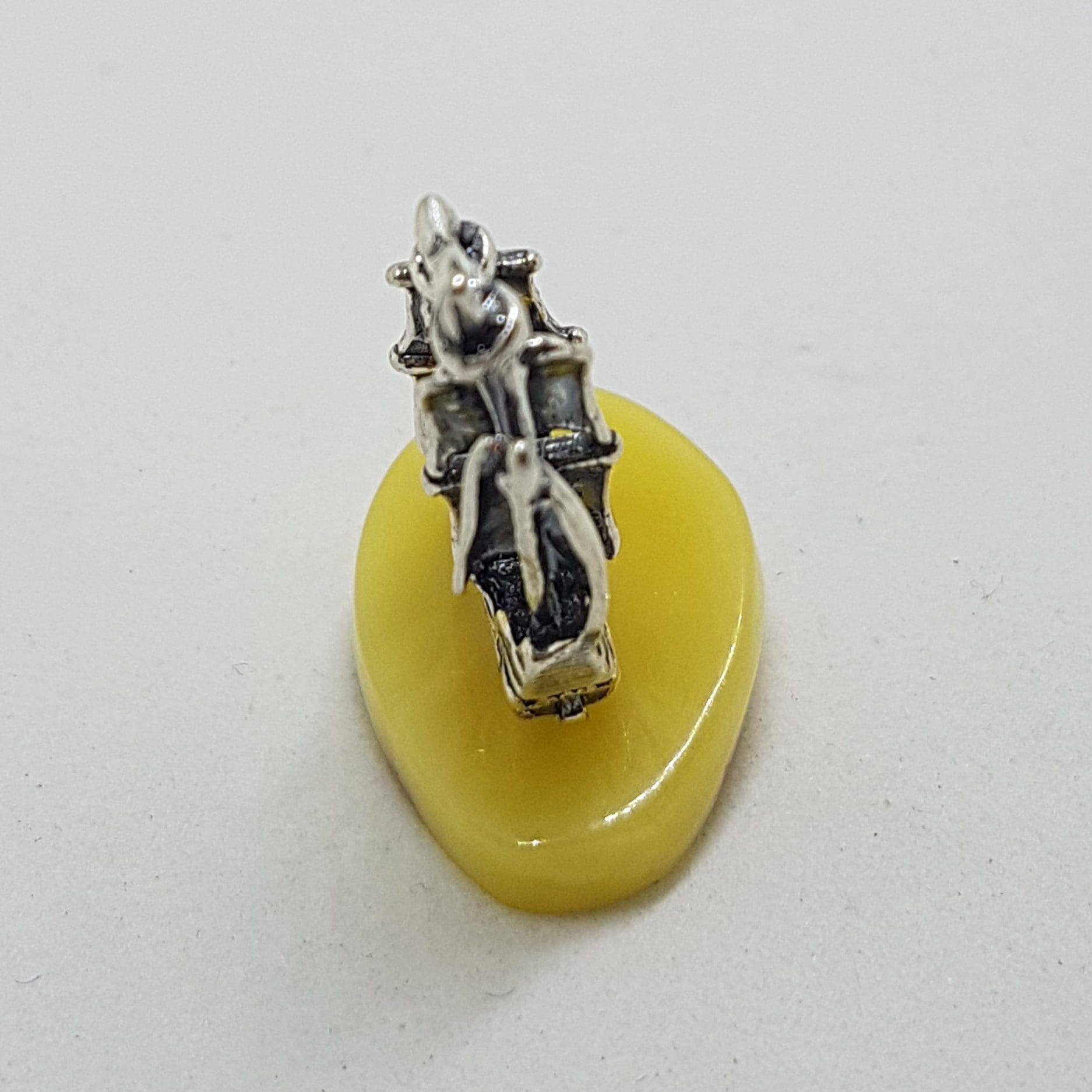Viking Ship / Boat - Sterling Silver Natural Baltic Butter Amber Small Figurine / Statue / Sculpture