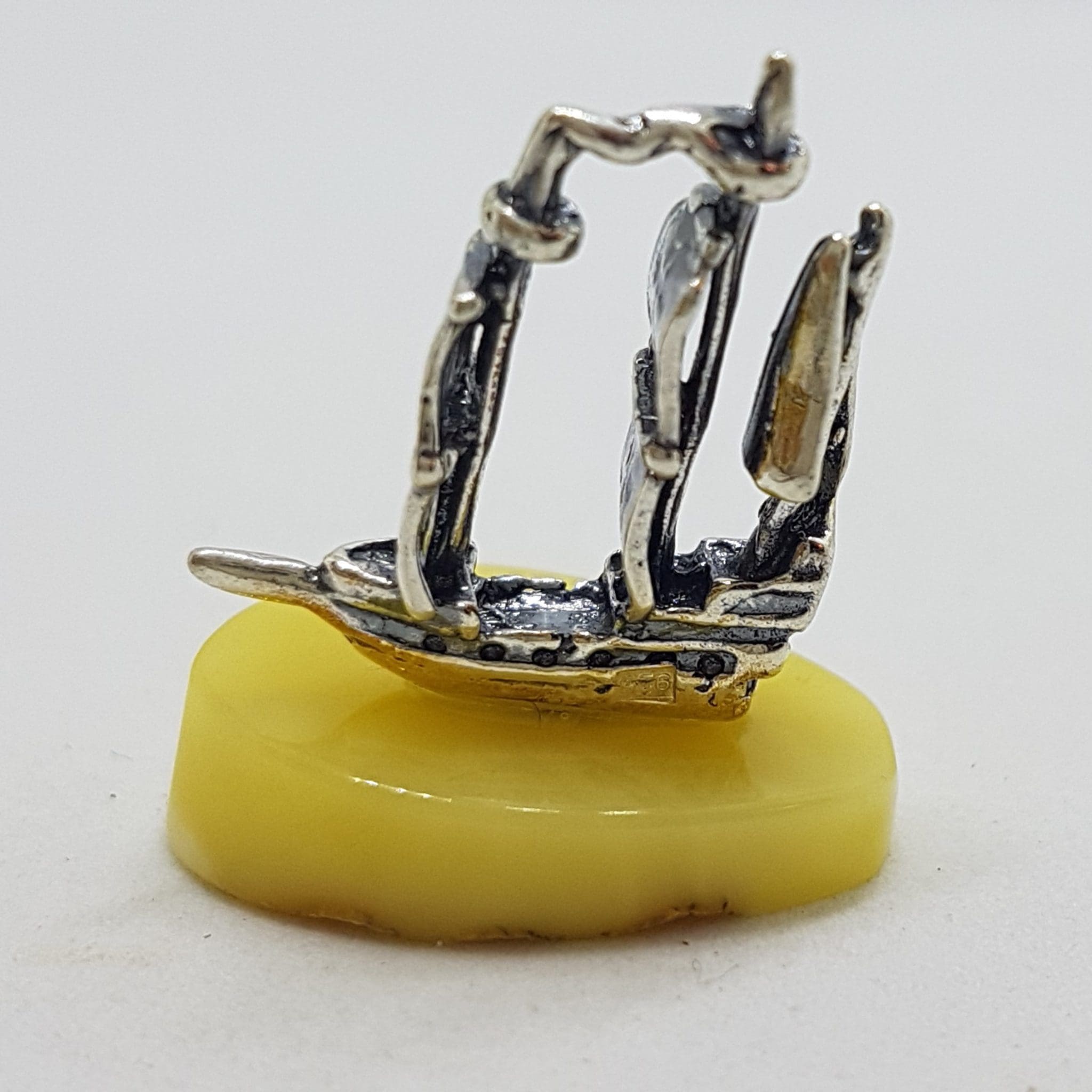 Viking Ship / Boat - Sterling Silver Natural Baltic Butter Amber Small Figurine / Statue / Sculpture