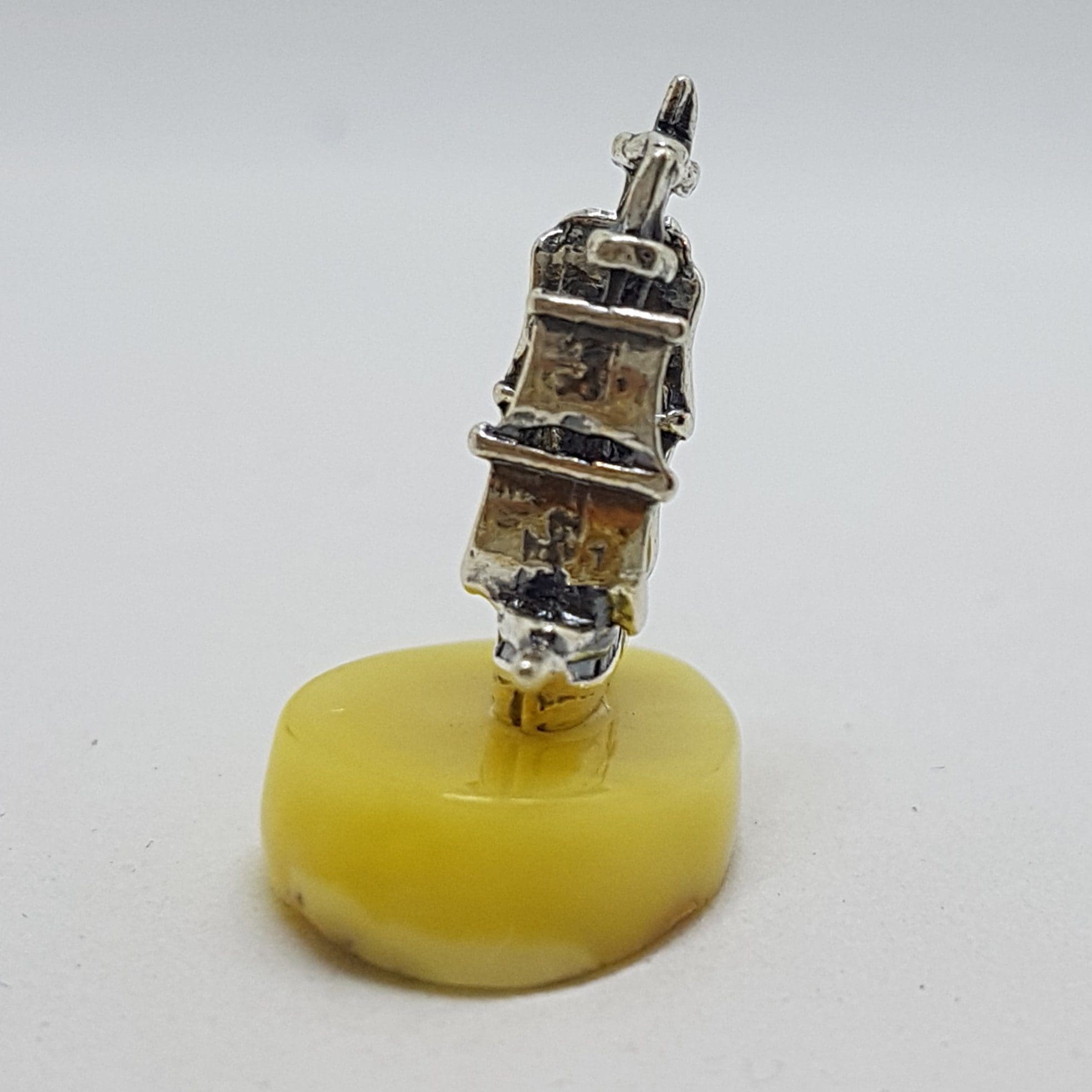 Viking Ship / Boat - Sterling Silver Natural Baltic Butter Amber Small Figurine / Statue / Sculpture