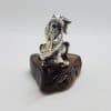 Dragon - Sterling Silver Natural Baltic Amber Small Figurine / Statue / Sculpture