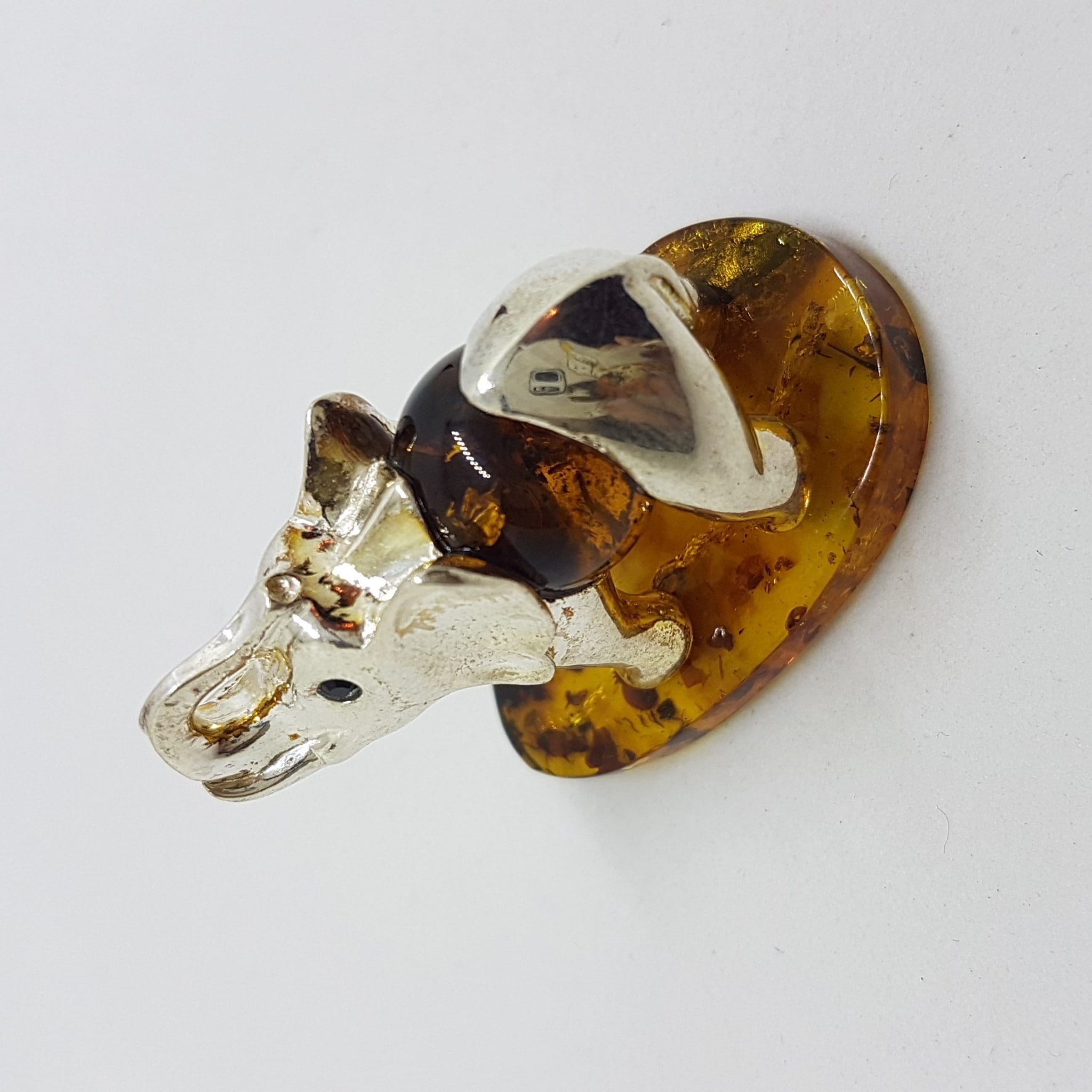 20200712_115129 Elephant with Trunk Up - Sterling Silver Natural Baltic Amber Small Figurine / Statue / Sculpture