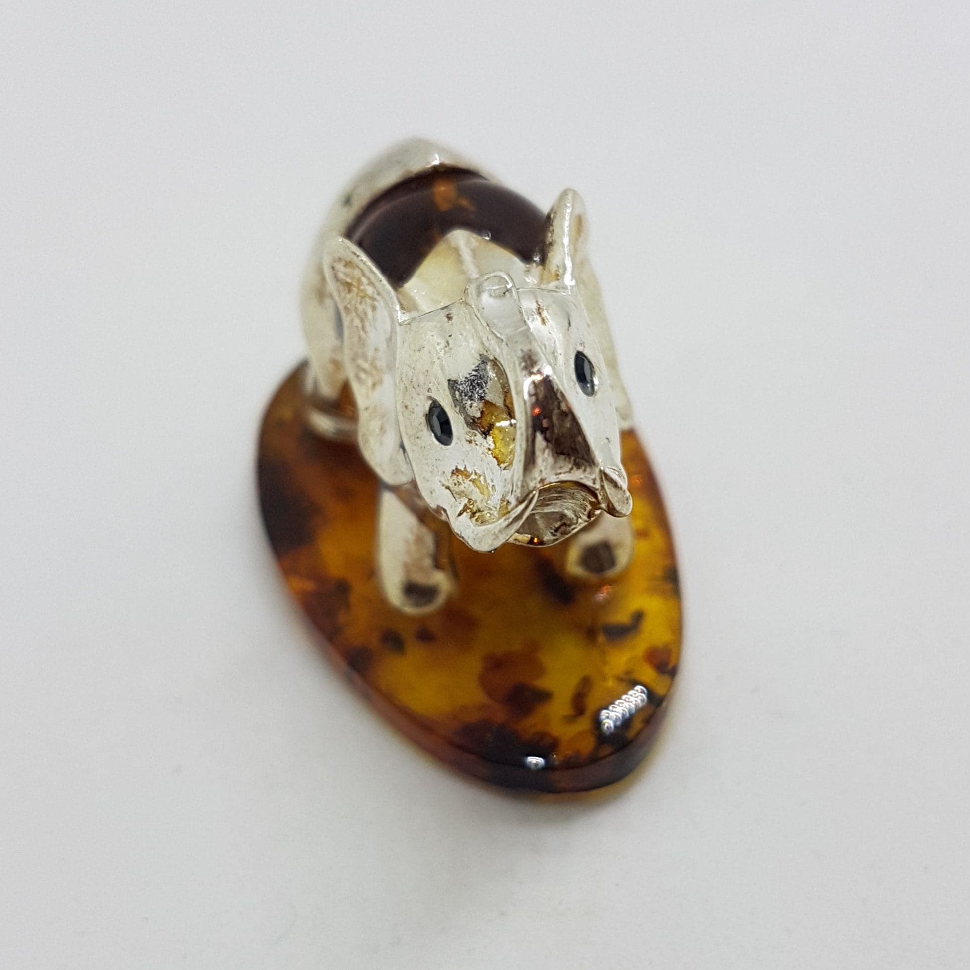20200712_115215 Elephant with Trunk Up - Sterling Silver Natural Baltic Amber Small Figurine / Statue / Sculpture