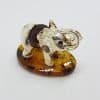 Elephant with Trunk Up - Sterling Silver Natural Baltic Amber Small Figurine / Statue / Sculpture