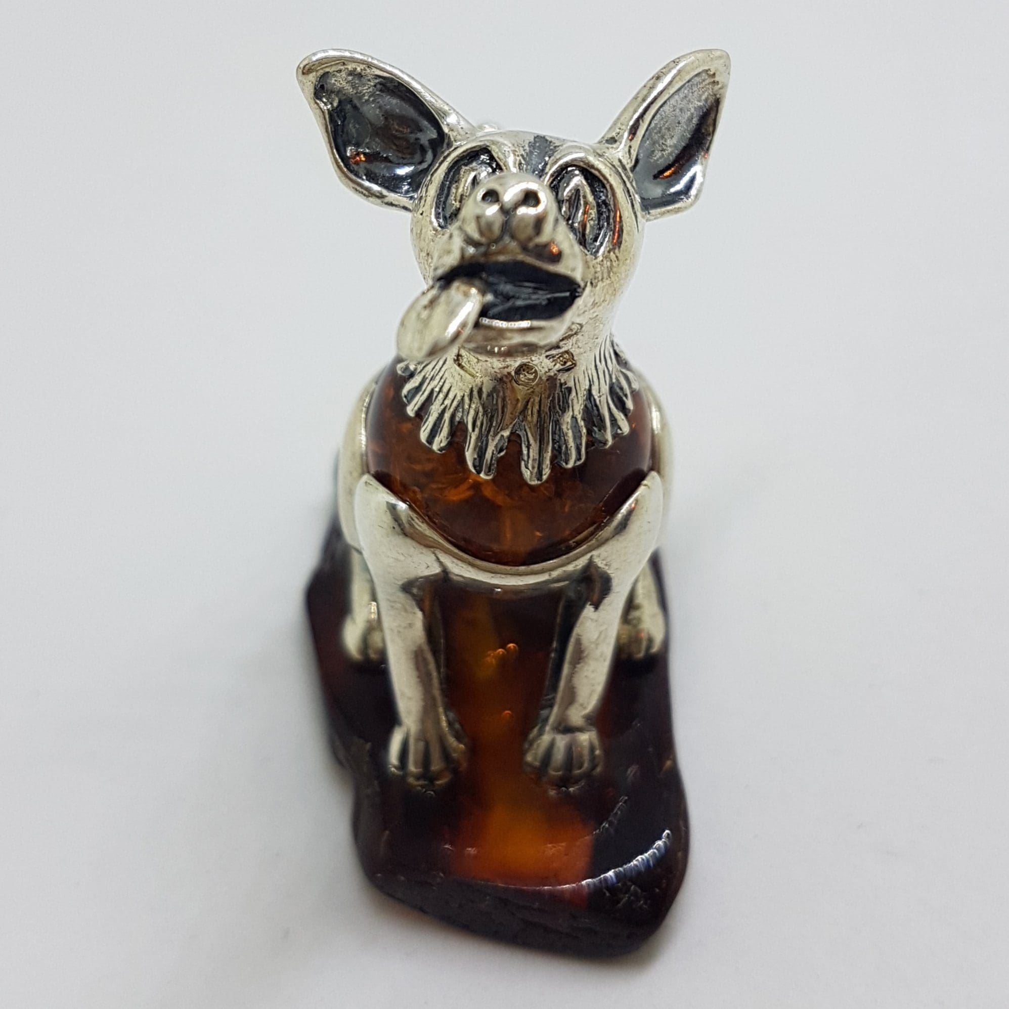 20200712_115336 Sitting Tongue with Tongue Out - Sterling Silver Natural Baltic Amber Figurine / Statue / Sculpture