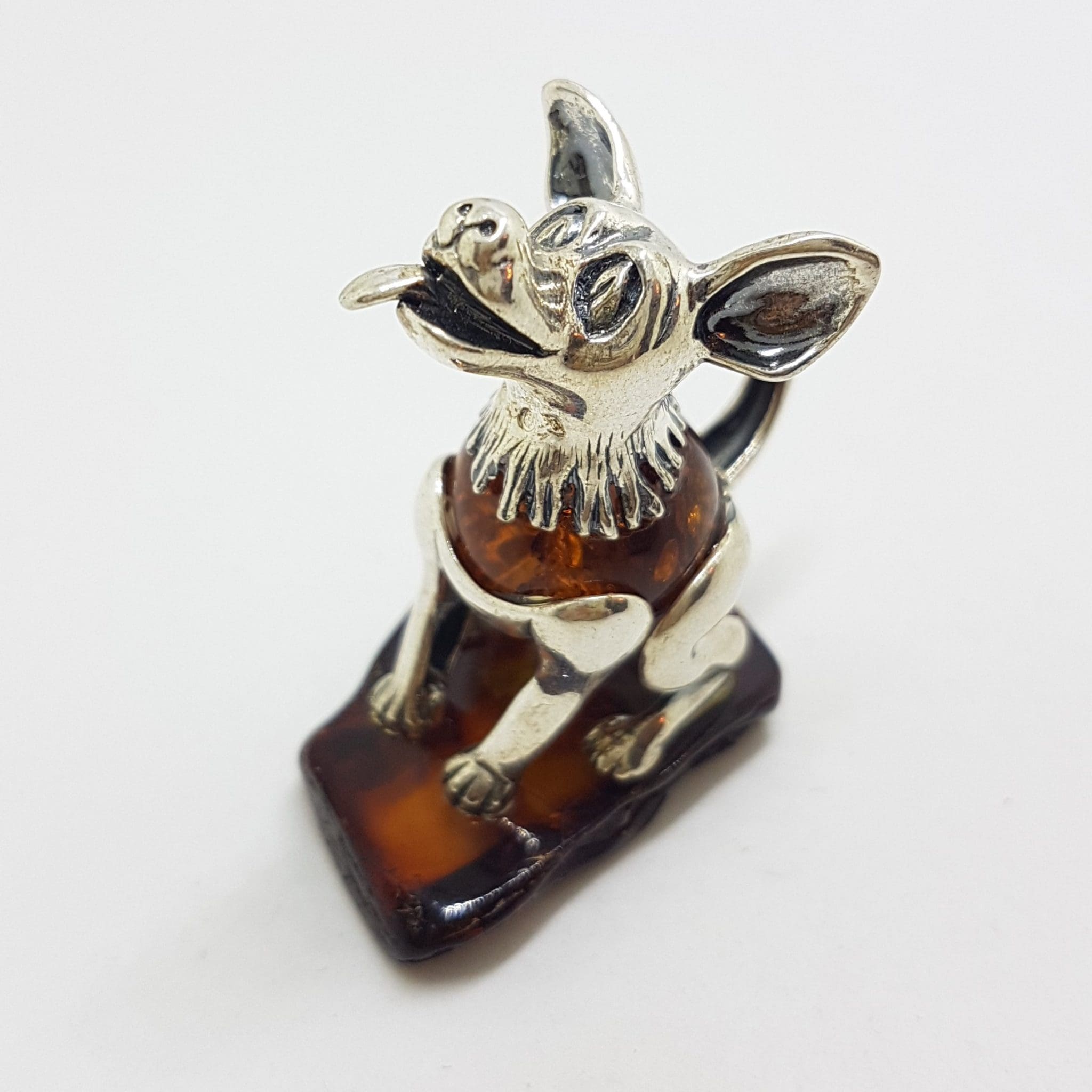 20200712_115351 Sitting Tongue with Tongue Out - Sterling Silver Natural Baltic Amber Figurine / Statue / Sculpture