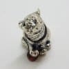 Sitting Cat with Collar and Ball - Sterling Silver Natural Baltic Amber Small Figurine / Statue