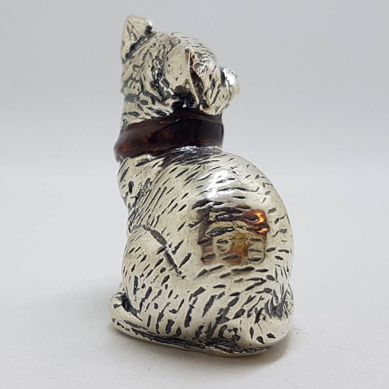 20200712_121149 Sitting Cat with Collar and Ball - Sterling Silver Natural Baltic Amber Small Figurine / Statue