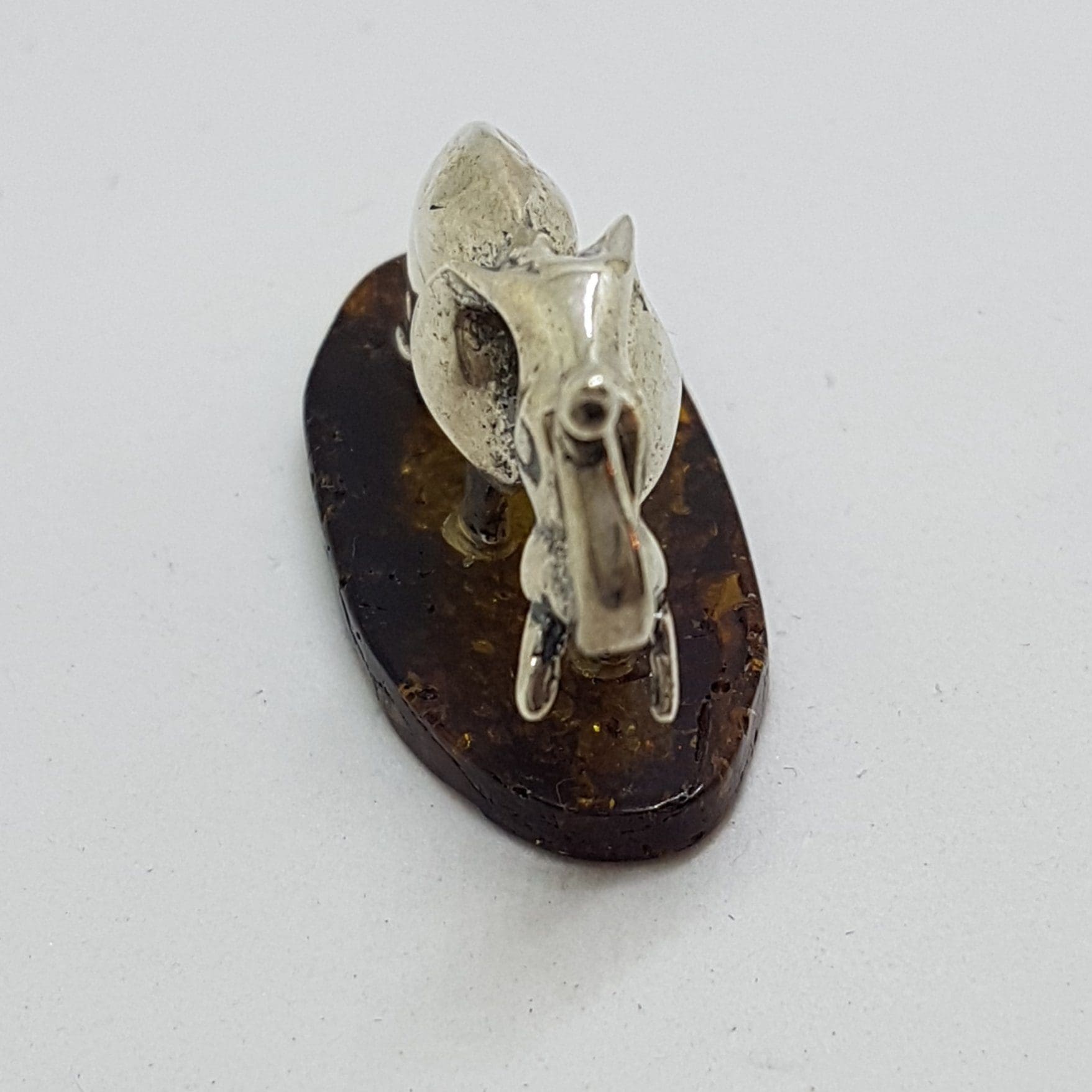 Elephant with Trunk Up - Solid Sterling Silver Natural Baltic Amber Small Figurine / Statue / Sculpture .
