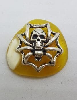 Spider & Skull - Sterling Silver Natural Baltic Butter Amber Small Figurine / Statue / Sculpture