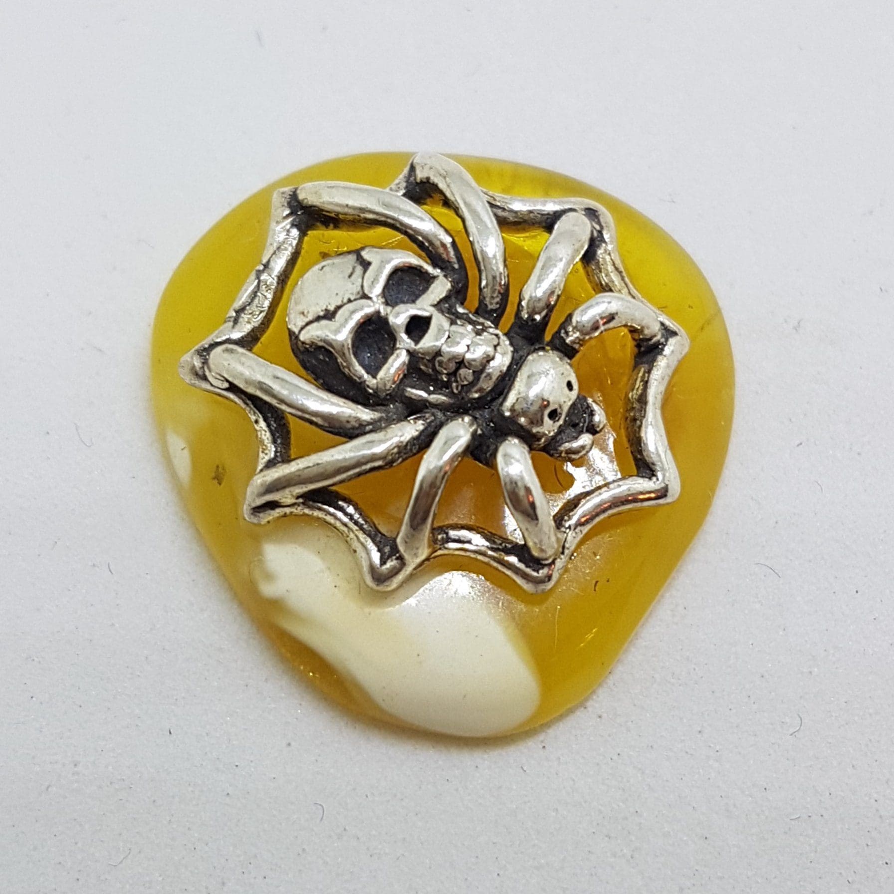 Spider & Skull - Sterling Silver Natural Baltic Butter Amber Small Figurine / Statue / Sculpture