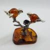 Stunning - Two Birds on a Branch with a Bird Nest - Sterling Silver Natural Baltic Amber Animal Figurine / Statue / Sculpture