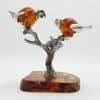 Stunning - Two Birds on Branch with Bird Nest - Sterling Silver Natural Baltic Amber Figurine / Statue / Sculpture