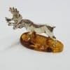 Stag / Reindeer / Deer / Moose - Solid Sterling Silver Natural Baltic Amber Small Figurine / Statue / Sculpture