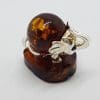 Elephant - Solid Sterling Silver Natural Baltic Amber Small Animal Figurine / Statue / Sculpture