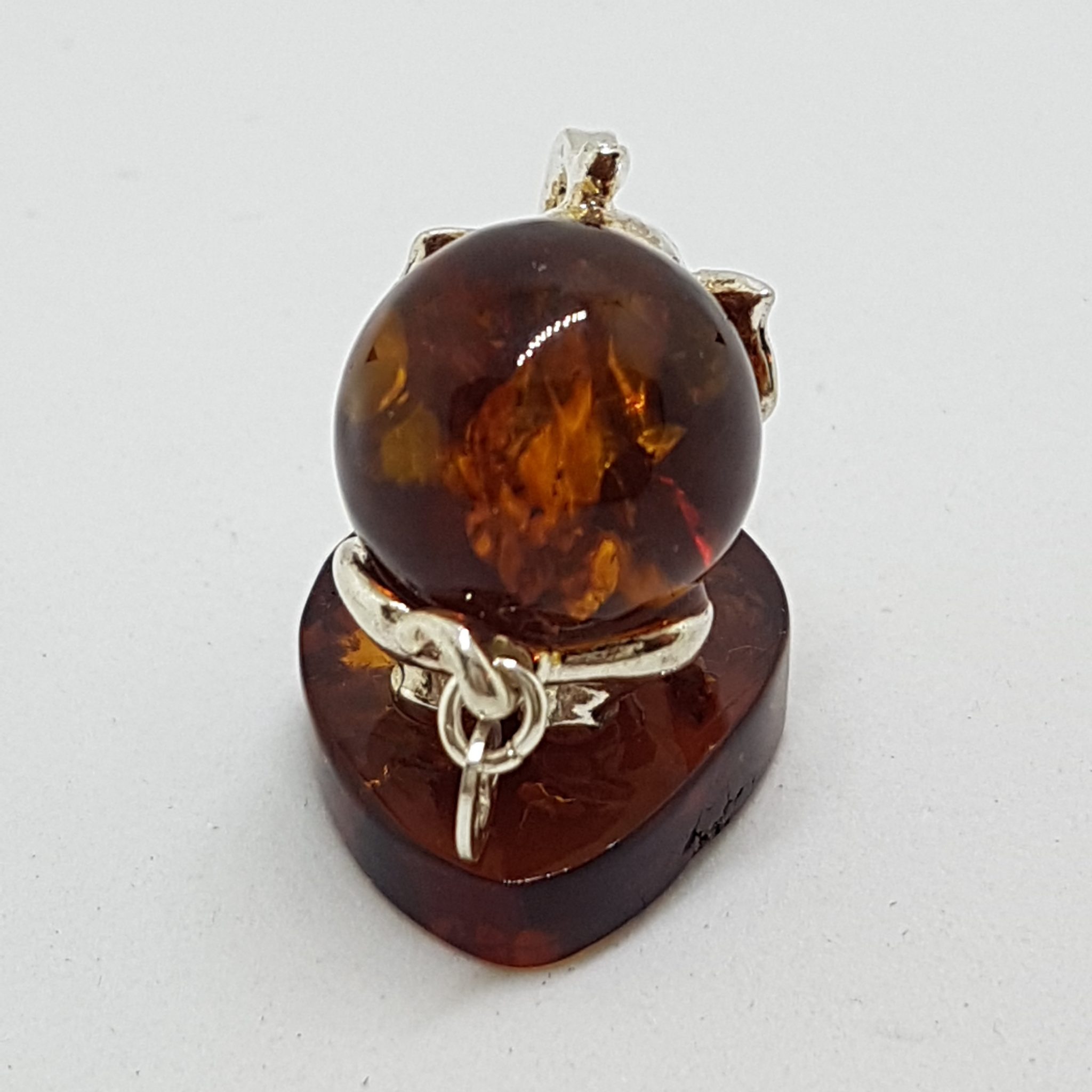 Elephant - Solid Sterling Silver Natural Baltic Amber Small Animal Figurine / Statue / Sculpture