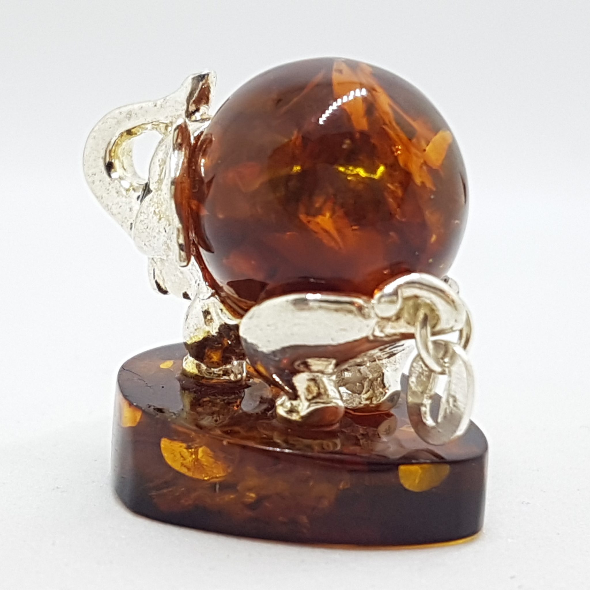 Elephant - Solid Sterling Silver Natural Baltic Amber Small Animal Figurine / Statue / Sculpture