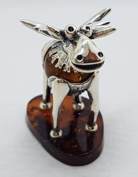 Gorgeous Cow / Bull - Sterling Silver Natural Baltic Amber Animal Figurine / Statue / Sculpture