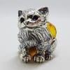 Sitting Cat / Kitten - Sterling Silver Natural Baltic Amber Animal Figurine / Statue / Sculpture