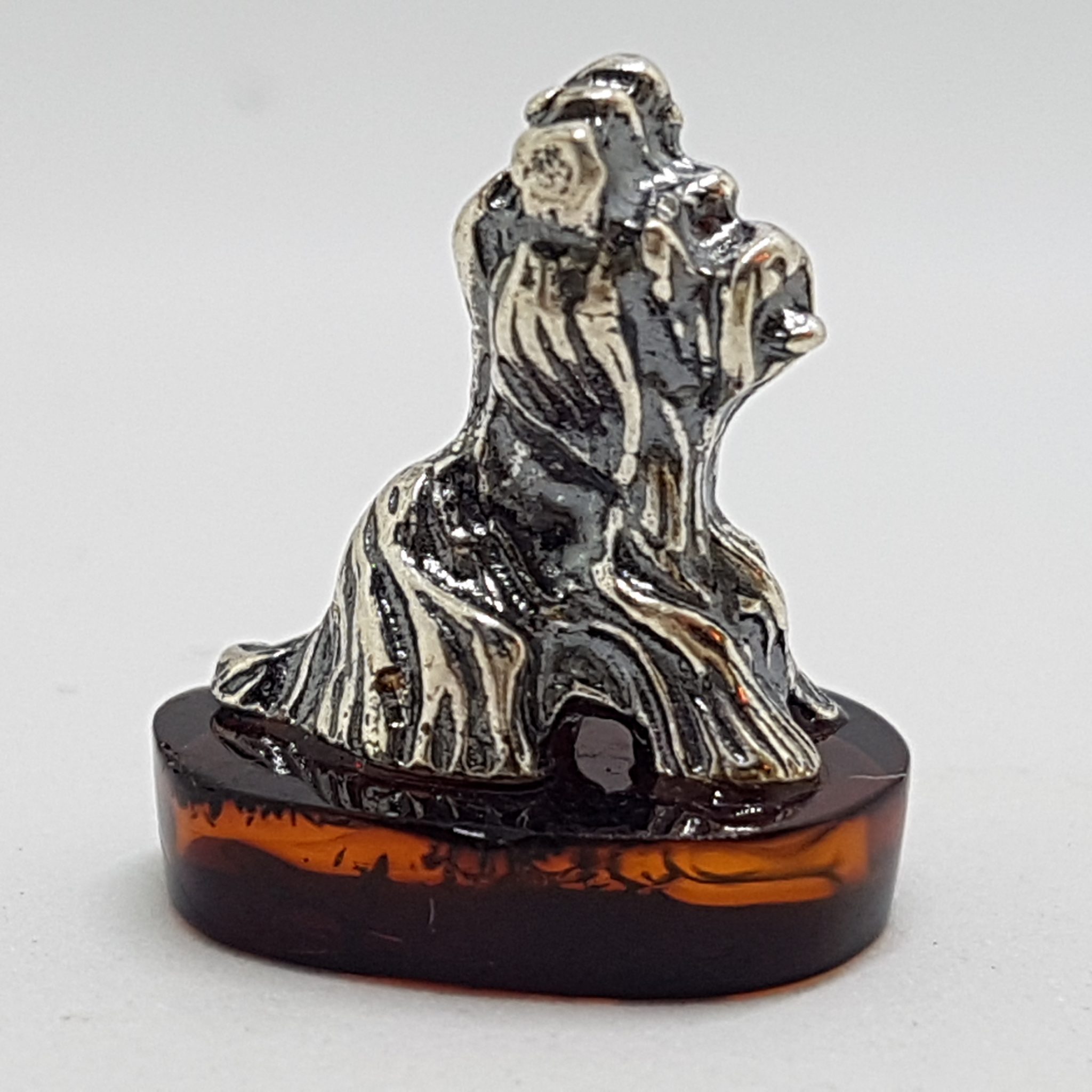 Small Dog / Maltese / Shih Tzu / Silky Terrier – Solid Sterling Silver Natural Baltic Amber Small Animal Figurine / Statue / Sculpture
