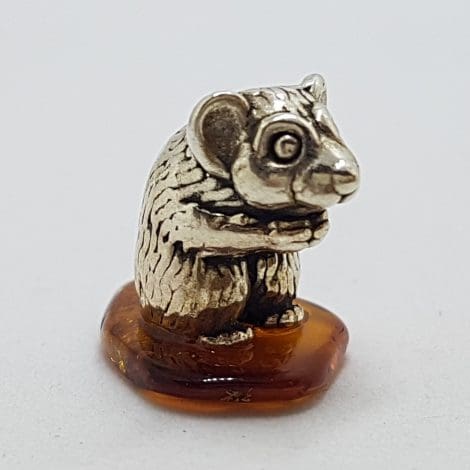 Mouse / Hamster / Guinea Pig – Solid Sterling Silver Natural Baltic Amber Small Animal Figurine / Statue / Sculpture