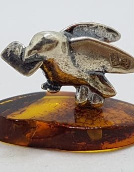 Love Letter Carrying Bird / Pigeon / Dove – Solid Sterling Silver Natural Baltic Amber Small Animal Figurine / Statue / Sculpture