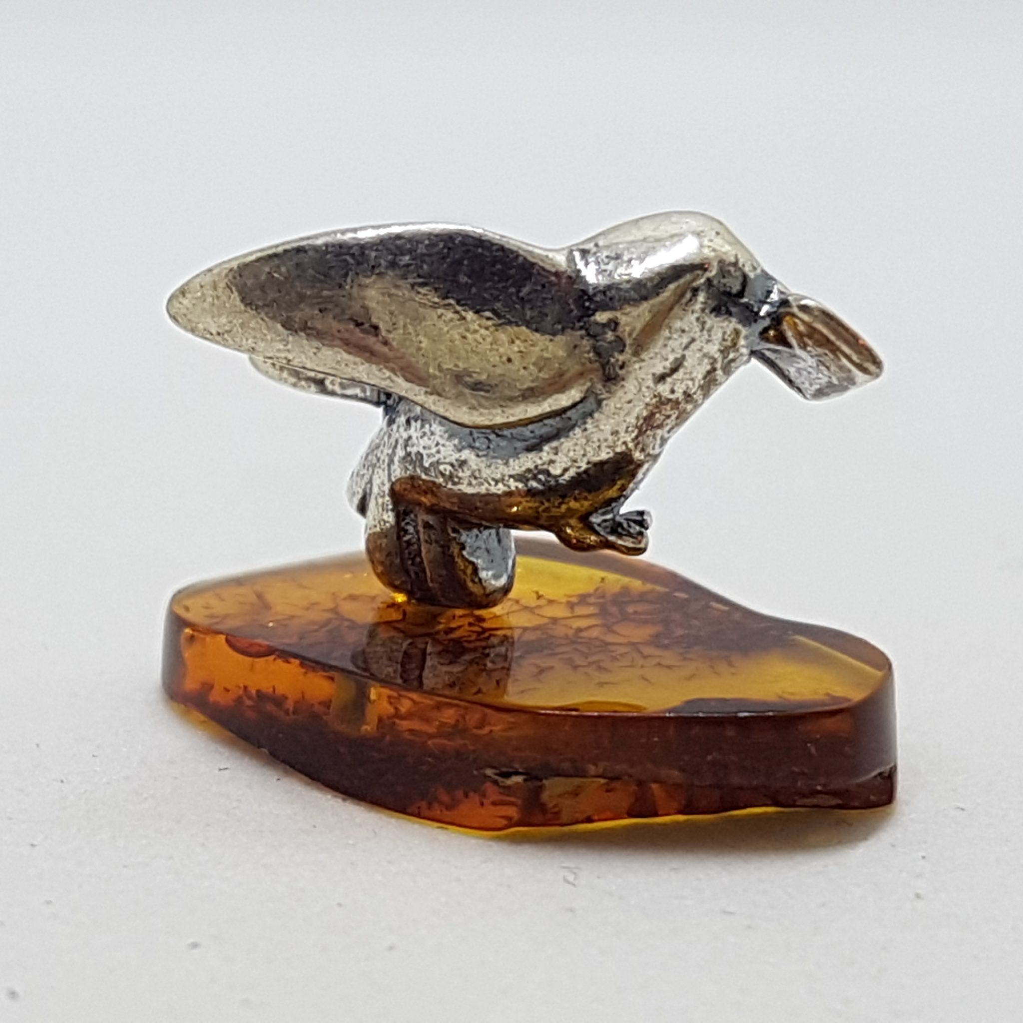 Love Letter Carrying Bird / Pigeon / Dove – Solid Sterling Silver Natural Baltic Amber Small Animal Figurine / Statue / Sculpture