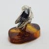 Love Letter Carrying Bird / Pigeon / Dove – Solid Sterling Silver Natural Baltic Amber Small Animal Figurine / Statue / Sculpture