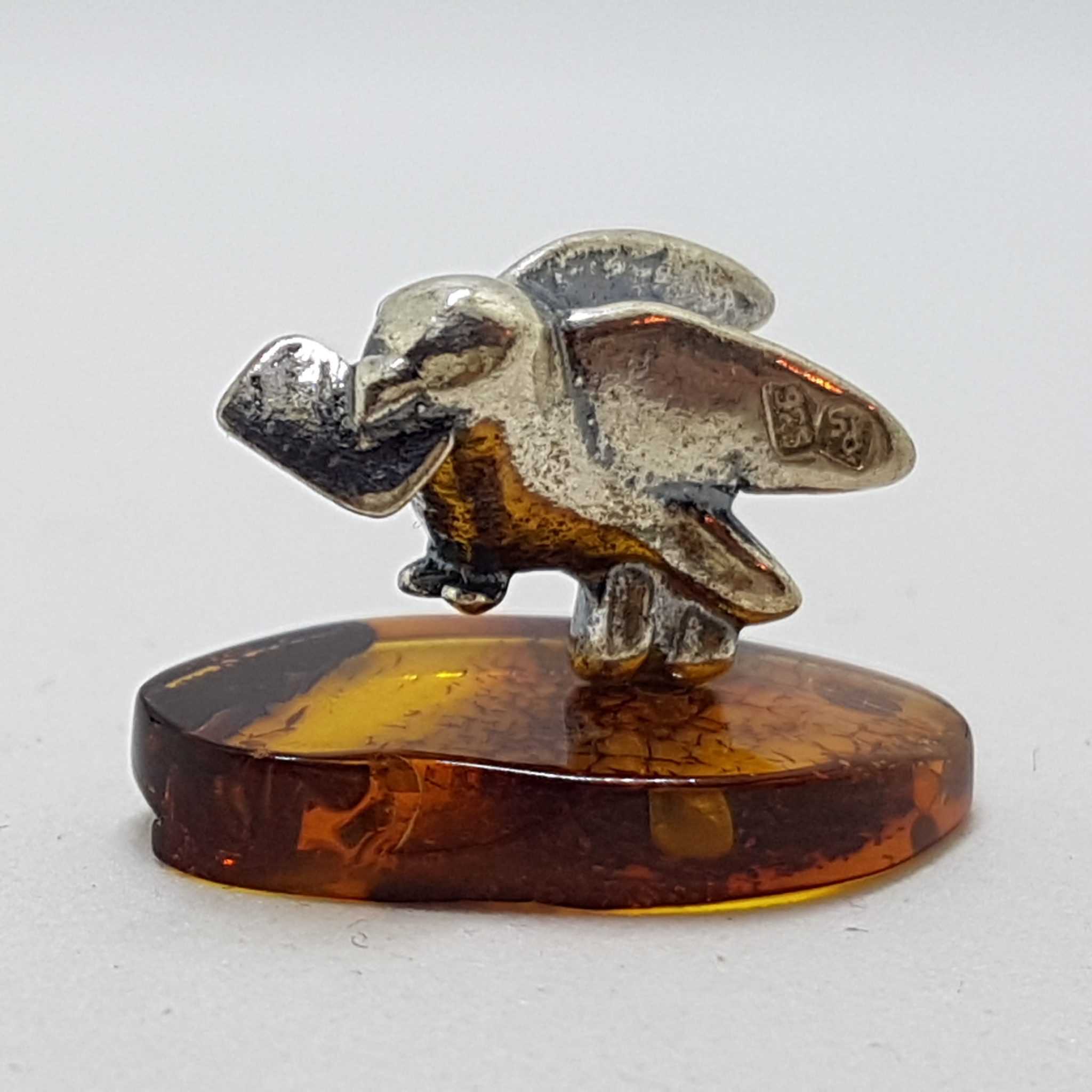 Love Letter Carrying Bird / Pigeon / Dove – Solid Sterling Silver Natural Baltic Amber Small Animal Figurine / Statue / Sculpture