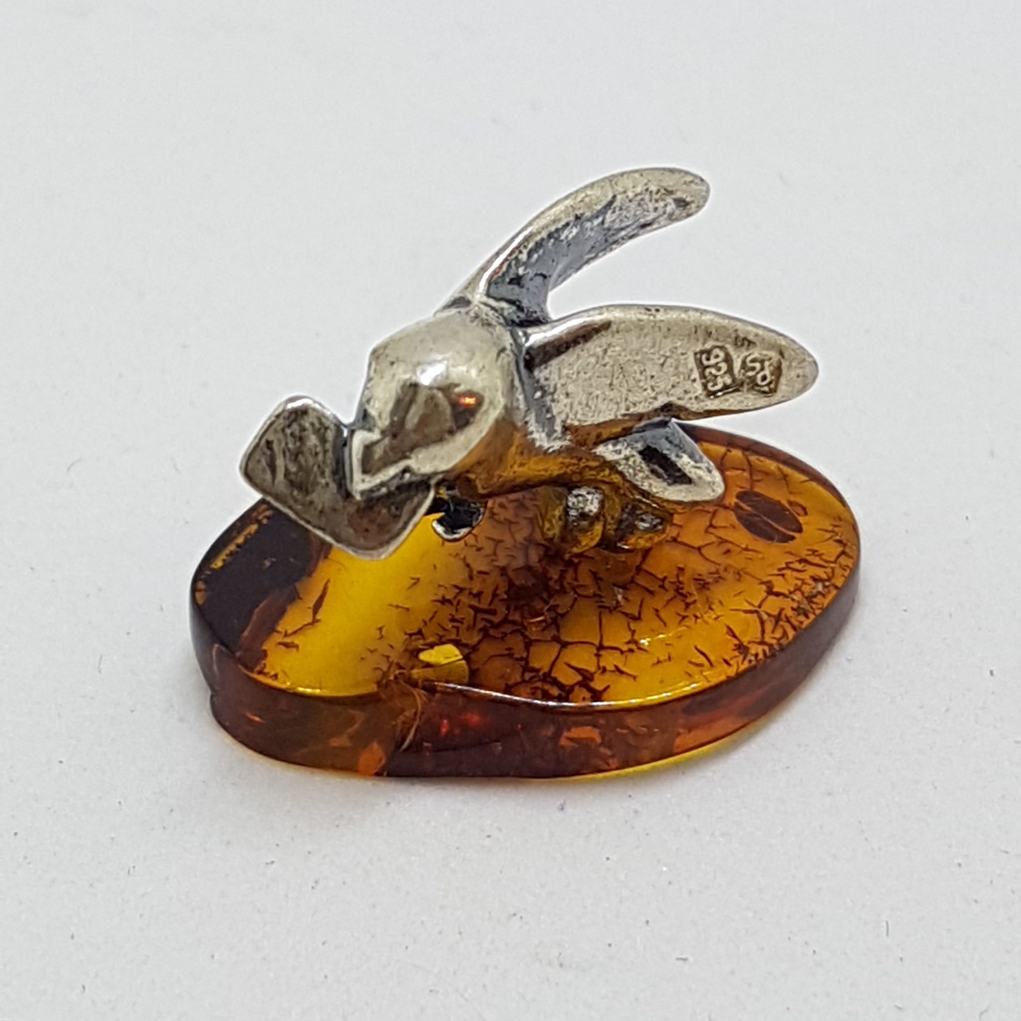 Love Letter Carrying Bird / Pigeon / Dove – Solid Sterling Silver Natural Baltic Amber Small Animal Figurine / Statue / Sculpture