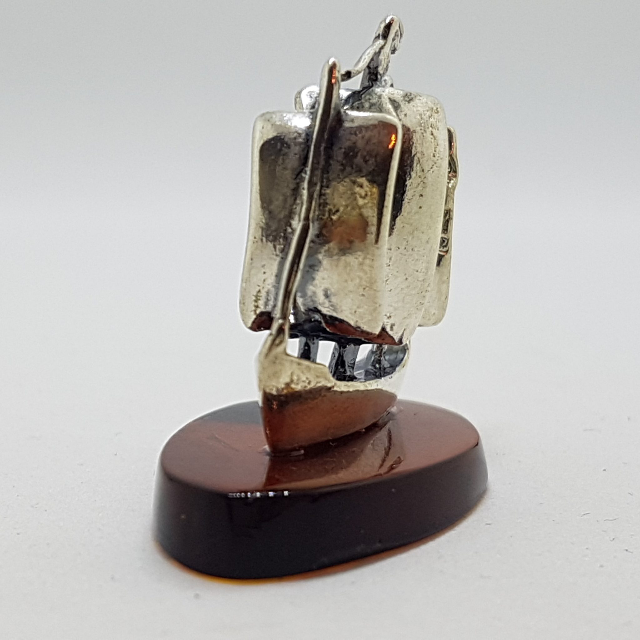 Sailing / Viking Ship / Boat / Yacht – Solid Sterling Silver Natural Baltic Amber Small Figurine / Statue / Sculpture