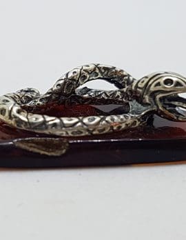 Rattle Snake / Adder / Reptile – Solid Sterling Silver Natural Baltic Amber Small Animal Figurine / Statue / Sculpture