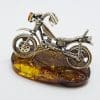 Harley Davidson Motorcycle / Motorbike – Solid Sterling Silver Natural Baltic Amber Small Animal Figurine / Statue / Sculpture