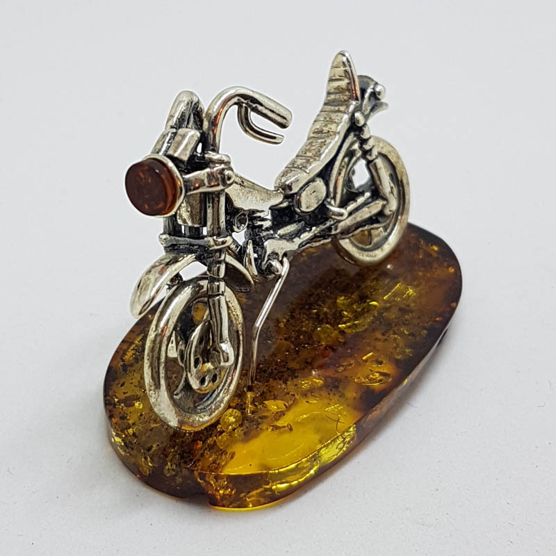 20200713_113249 Harley Davidson Motorcycle / Motorbike – Solid Sterling Silver Natural Baltic Amber Small Animal Figurine / Statue / Sculpture